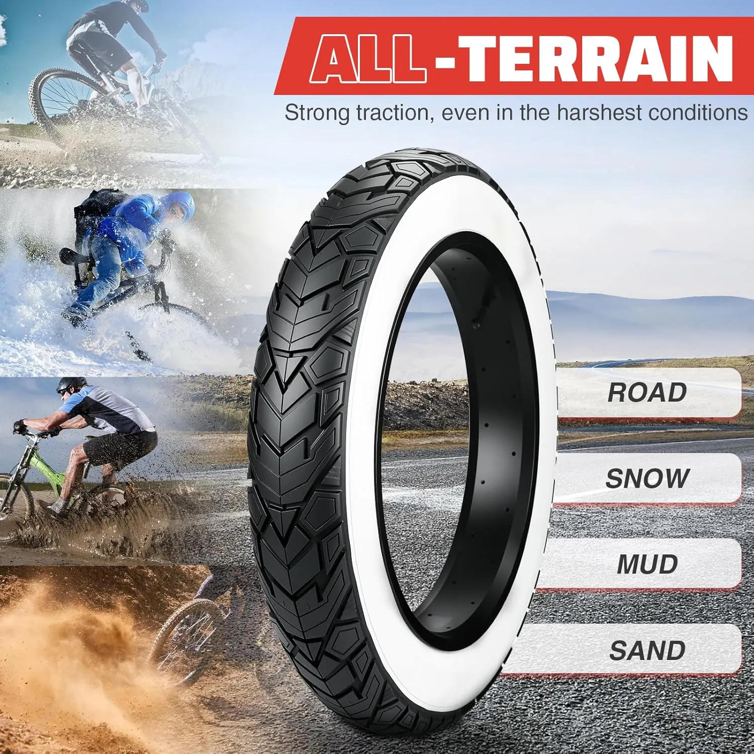 MEGHNA Fat Bike Tire 20/26 x 4.0 inch Mountain Bike Tire Fat Tire 20/26 inch Heavy Duty Deep Grooves Foldable Replacement All Terrain