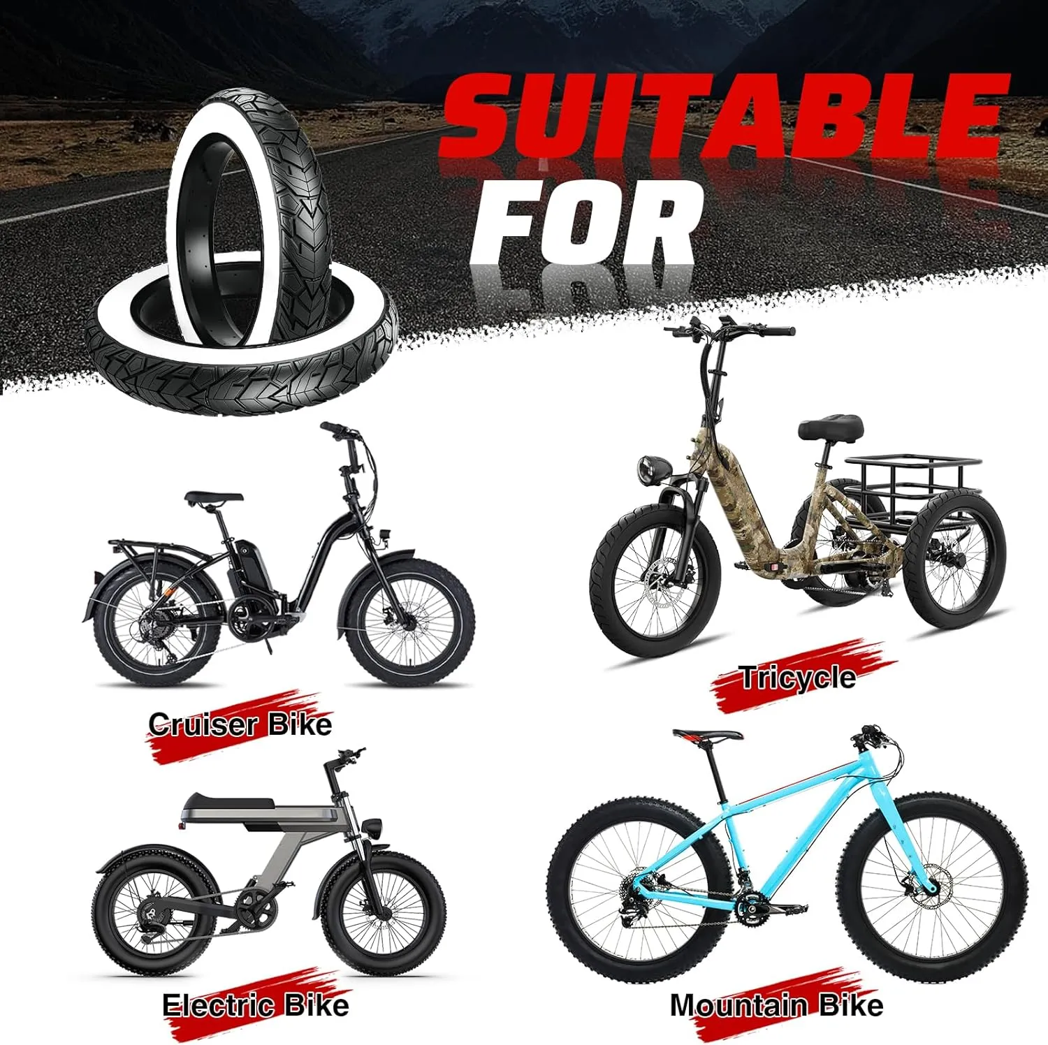 MEGHNA Fat Bike Tire 20/26 x 4.0 inch Mountain Bike Tire Fat Tire 20/26 inch Heavy Duty Deep Grooves Foldable Replacement All Terrain