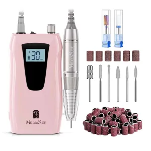MelodySusie Professional Nail Drill 30000RPM, SC320D Rechargeable Electric Nail Drill Machine, Cordless Nail E File for Acrylic Gel Nails, 8pcs Nail Bits 50pcs Sanding Bands, Selene Pink