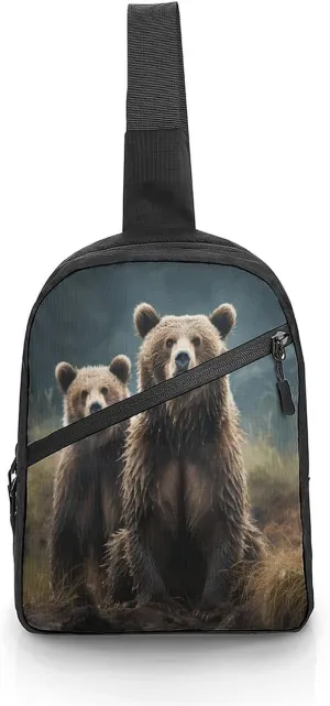 Men Women Foldable Sling Bags,Encounter Animal Bear Print Crossbody Chest Bag,Shoulder Chest Backpack for Cycling Walking Hiking