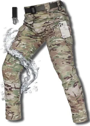Men's Cargo Work Hiking Tactical Pants,10-Pocket,with Carabiner,Water Resistant,Lightweight Ripstop Outdoor Pants