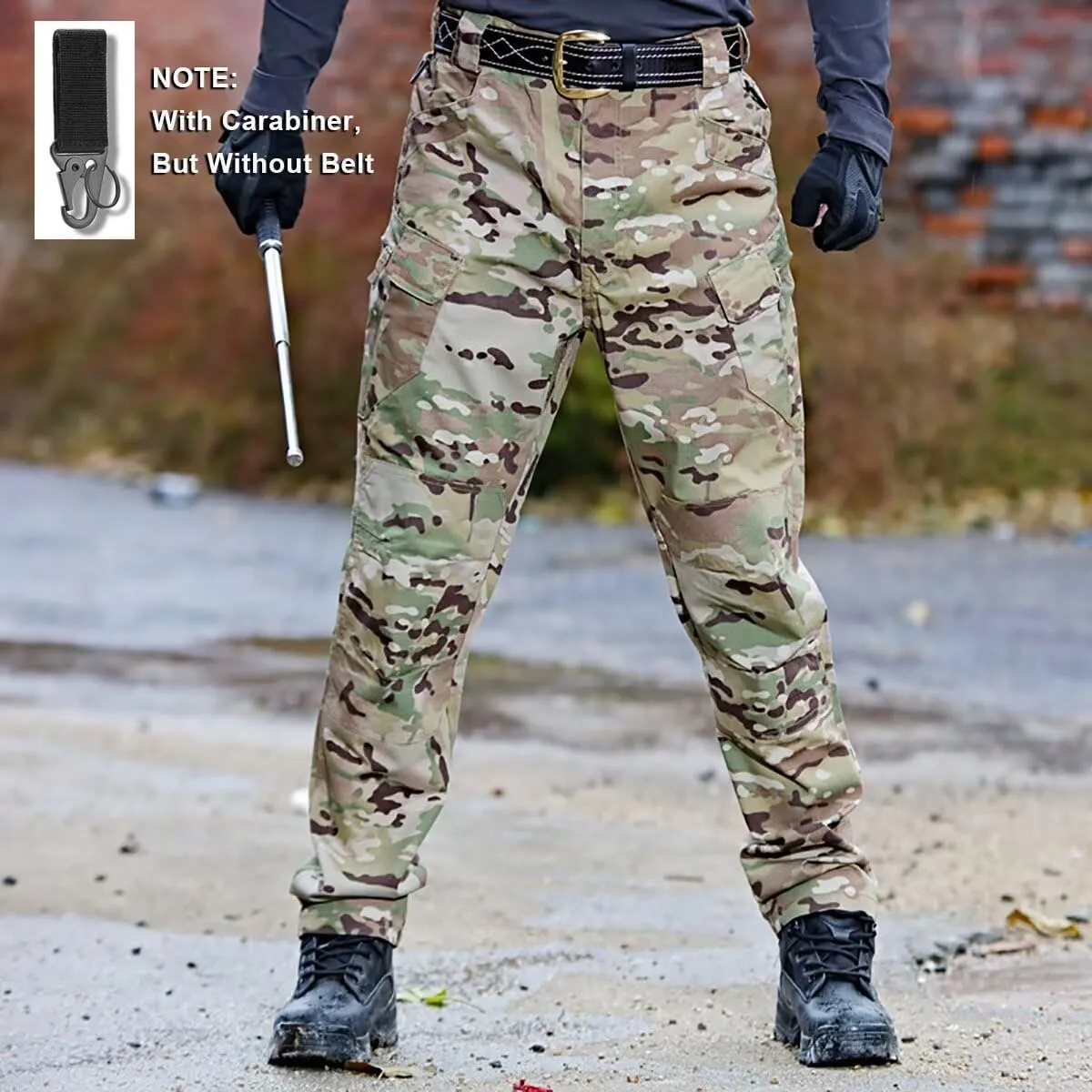 Men's Cargo Work Hiking Tactical Pants,10-Pocket,with Carabiner,Water Resistant,Lightweight Ripstop Outdoor Pants