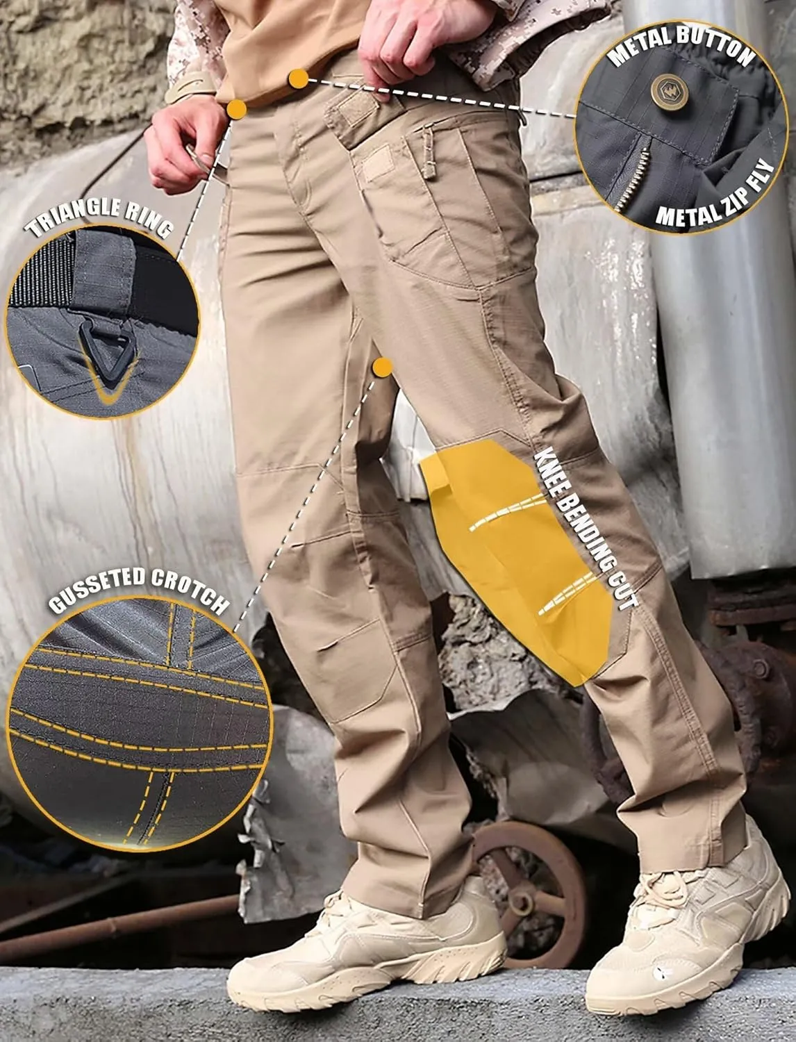 Men's Cargo Work Hiking Tactical Pants,10-Pocket,with Carabiner,Water Resistant,Lightweight Ripstop Outdoor Pants