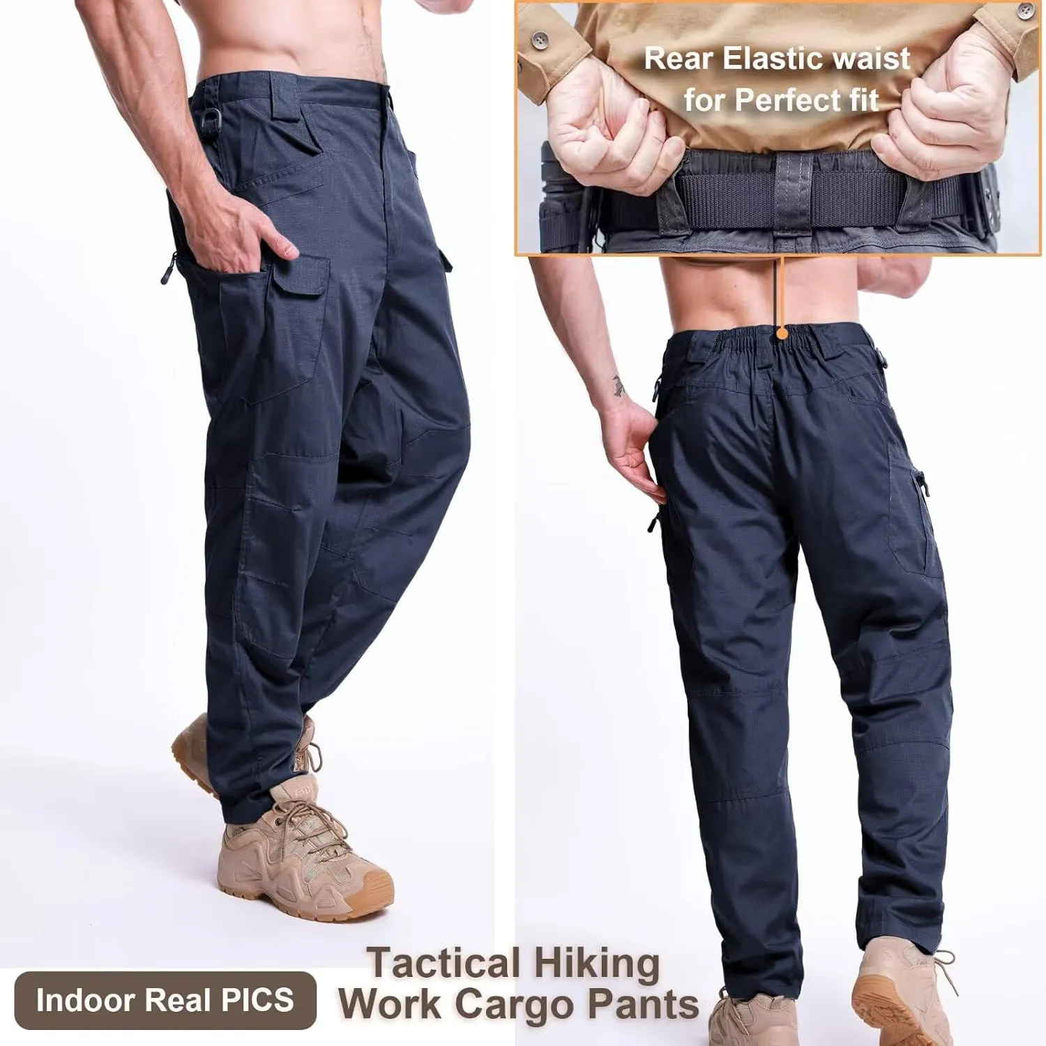 Men's Cargo Work Hiking Tactical Pants,10-Pocket,with Carabiner,Water Resistant,Lightweight Ripstop Outdoor Pants