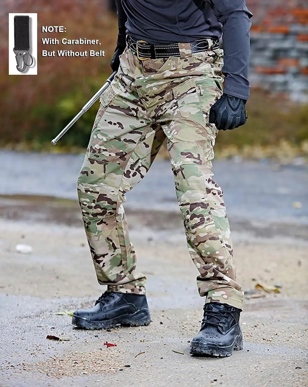 Men's Cargo Work Hiking Tactical Pants,10-Pocket,with Carabiner,Water Resistant,Lightweight Ripstop Outdoor Pants