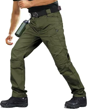 Men's Cargo Work Hiking Tactical Pants,10-Pocket,with Carabiner,Water Resistant,Lightweight Ripstop Outdoor Pants