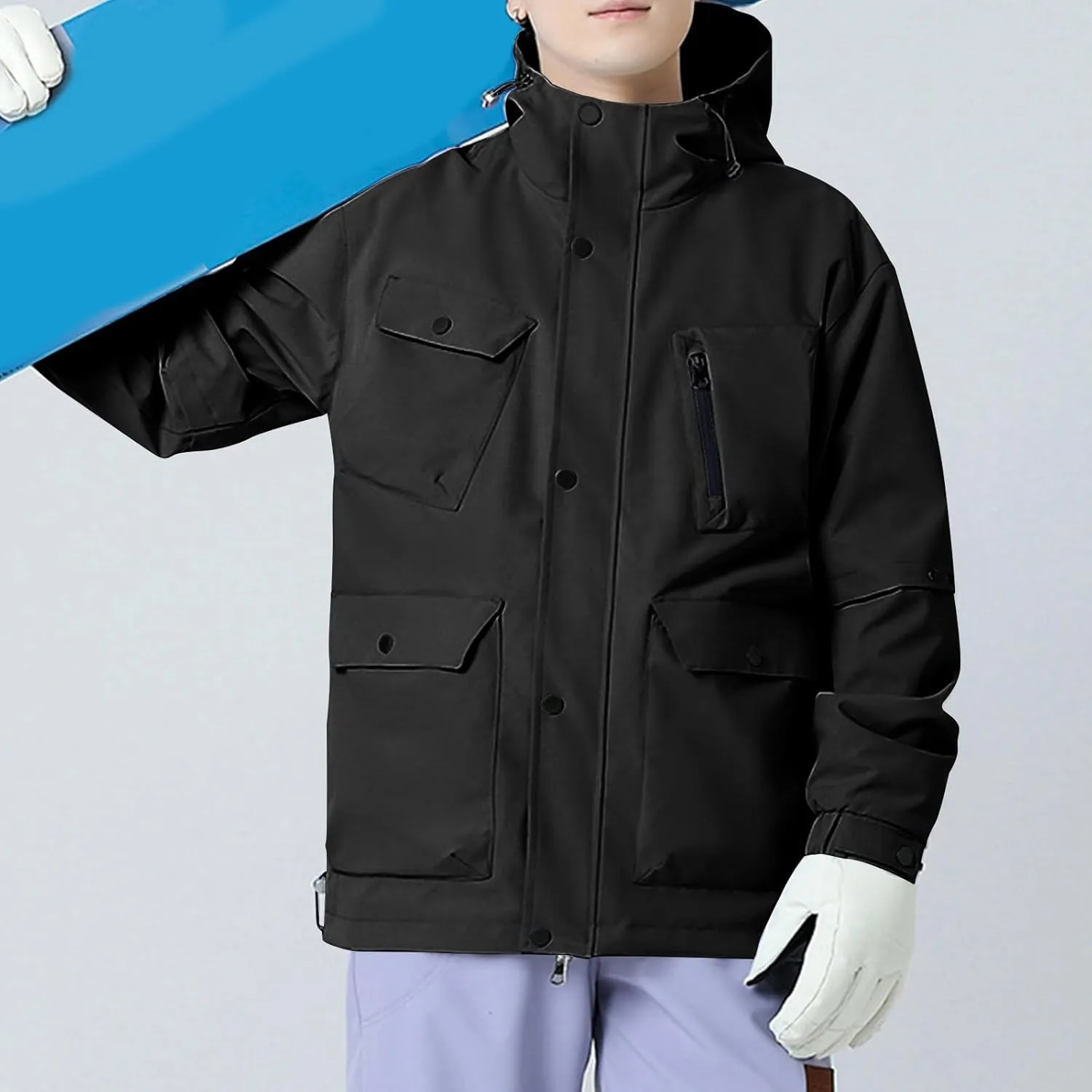 Mens Hooded Jacket with Pocket Outdoor Athletic Fashion Casual Rain Jacket Basic Coat Travel Hiking Cycling Fall Winter