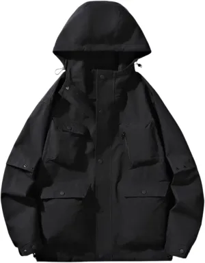 Mens Hooded Jacket with Pocket Outdoor Athletic Fashion Casual Rain Jacket Basic Coat Travel Hiking Cycling Fall Winter