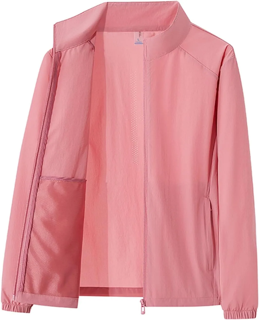 Mens Long Sleeve Sun Protection Shirts Casual Solid Color Full Zip Summer Coats with Pockets Lighweight UV