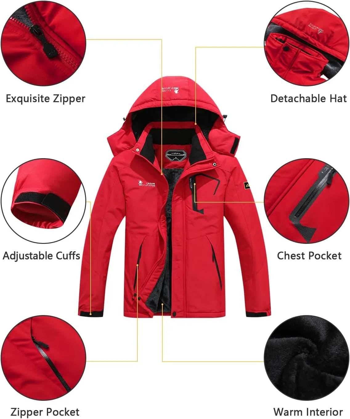 Men's Ski Jacket Warm Winter Snow Coat Waterproof Mountain Windbreaker Snowboarding Jacket Hooded for Hiking Traval