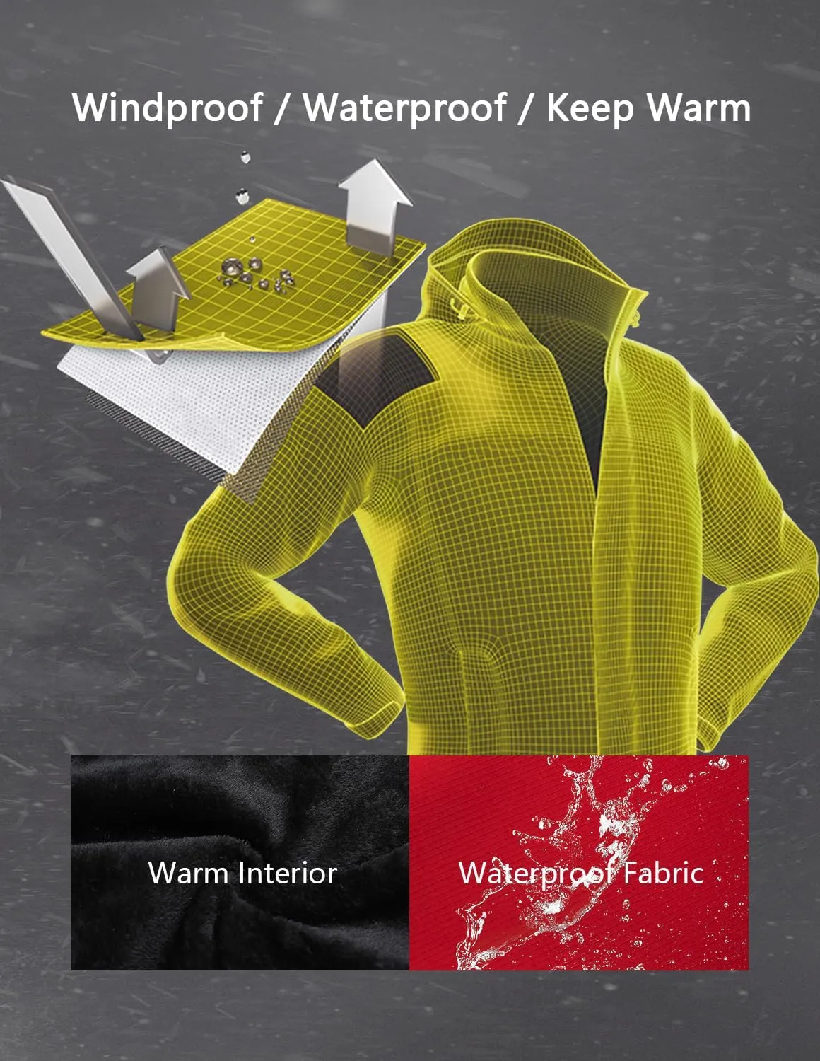 Men's Ski Jacket Warm Winter Snow Coat Waterproof Mountain Windbreaker Snowboarding Jacket Hooded for Hiking Traval