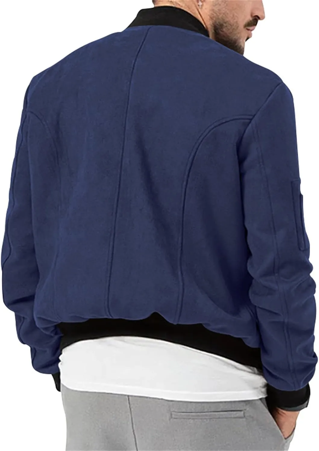 Men’s Suede Bomber Jacket Lightweight Classic Fit Snap Button Down Varsity Coat Casual Spring Fall Windbreaker
