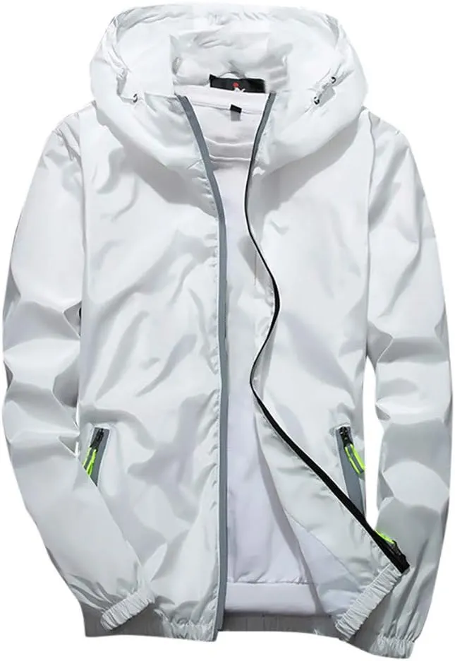 Men's Trench Coat Rain Jacket Windbreaker Lightweight Shell Raincoat With Hood For Golf Hiking Travel, M-7XL
