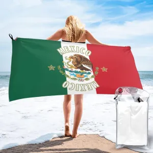Mexico Flag Mexico Emblem Beach Towels for Women Men 31 x 63 inches Bath Towel with Travel Bag Quick Dry Swim Towels for Sport Gift