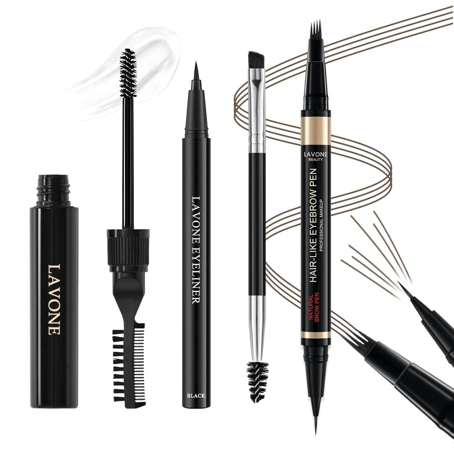 Microblading Eyebrow Pen Kit - Waterproof Brow Makeup Set with Eyebrow Pencil, Eyebrow Gel Clear, Eyeliner, Dual-ended Eyebrow Brush, Natural Looking Brows with Long-Lasting All-Day Hold - Green Brown