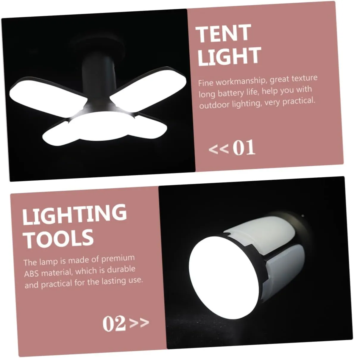 Mikikit 2pcs Outdoor Travel Lamp Led Camping Light Rechargeable Solar Lantern for Camping Hiking Emergency