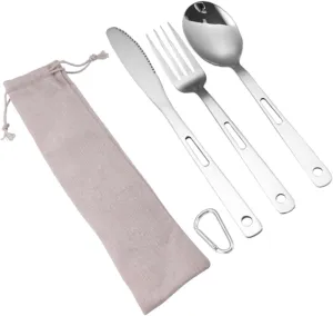 Milisten 1set Portable Camping Cutlery Stainless Steel Utensils for Outdoor Dining Compact and Lightweight Tableware Easy to Clean Fork Spoon and Knife for Picnics and Travel