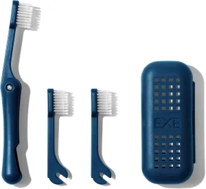 Minibox Folding Travel Toothbrush | 1 Pk w/ 2 Extra Replaceable Brush Heads | Comes with Dual-Length Bristles & Case| Compact Mini Design for Business Trips, Camping, & Outdoor Activities| Blue