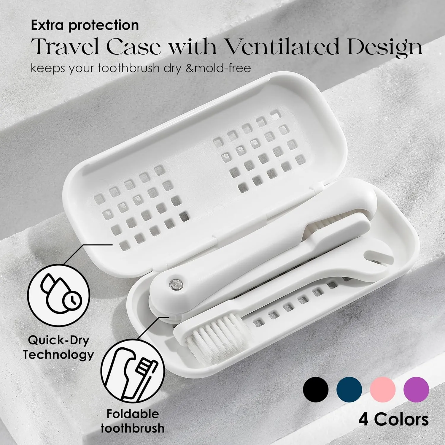Minibox Folding Travel Toothbrush | 1 Pk w/ 2 Extra Replaceable Brush Heads | Comes with Dual-Length Bristles & Case| Compact Mini Design for Business Trips, Camping, & Outdoor Activities| Blue