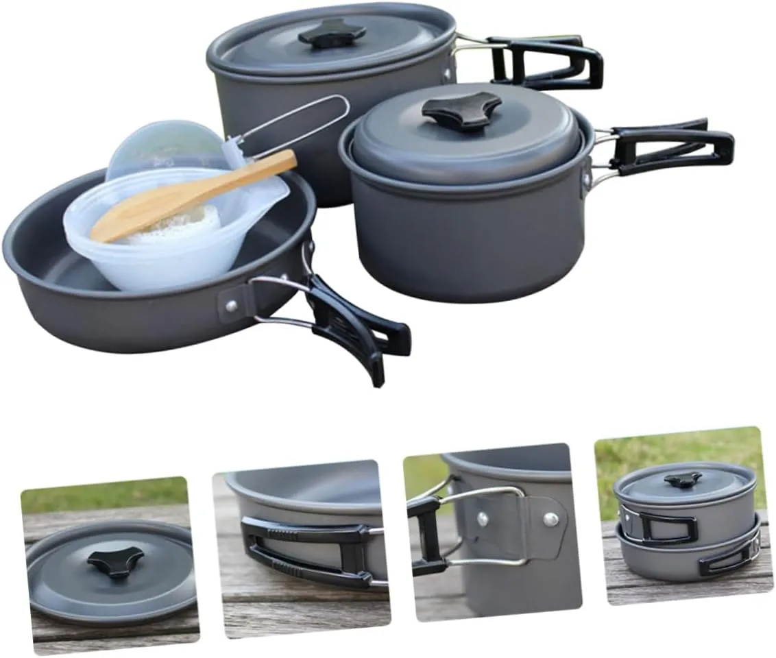 Mipcase 2-3 Person Outdoor Cooking Set Camping Cookware Kit Compact Lightweight Folding Pot Pan Soup Spoon and Rice SPO