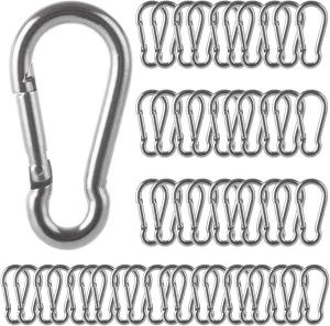 MIVIDE 50 Pack M4 x 1.57 Inch Carabiner Clips Spring Snap Hook, 304 Stainless Steel Heavy Duty Snap Hooks Carabiner Quick Link Clip for Camping Hiking Traveling Outdoor Swing Gym, 110Lbs Capacity