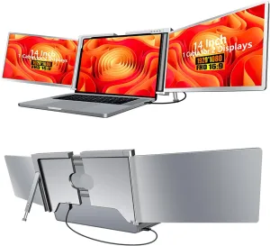 MNN 14" Triple Portable Monitor, FHD 1080P IPS Laptop Monitor Extender Full Function Type-C/HDMI Ports, Foldable Dual Screen Extender for 13.3’’-17.3" Compatible with Windows, Mac