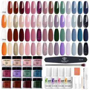Modelones Dip Powder Nail Kit Starter, 30 Colors Burgundy Red Green Blue Dipping Powder Set with Top/Base Coat Activator for French Art Manicure Salon DIY