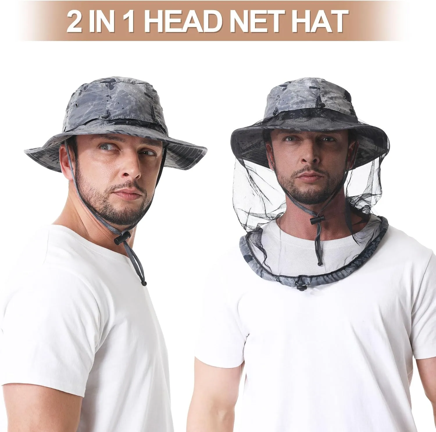Mosquito Head Net Hat - Bug Cap UPF 50  Sun Protection with Hidden Netting for Beekeeping Hiking Men & Women