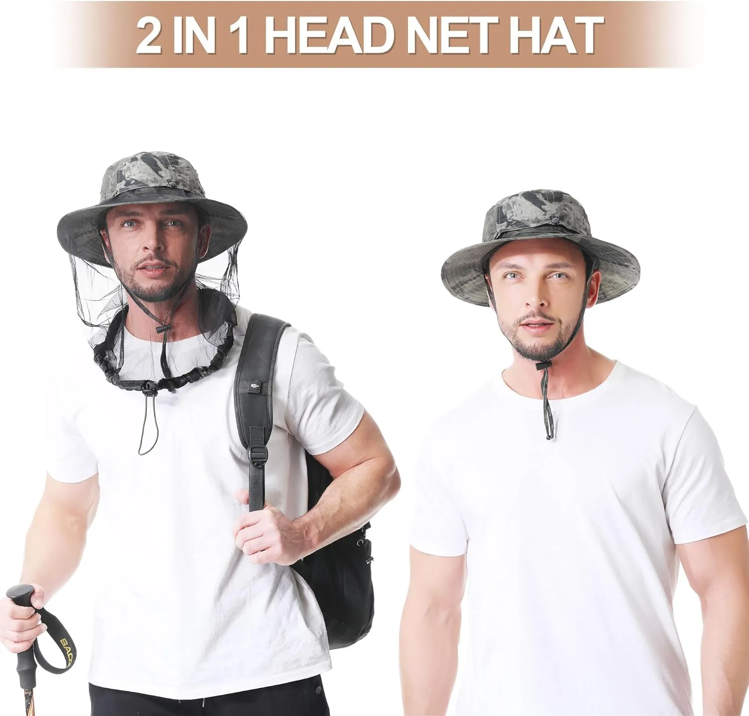 Mosquito Head Net Hat - Bug Cap UPF 50  Sun Protection with Hidden Netting for Beekeeping Hiking Men & Women