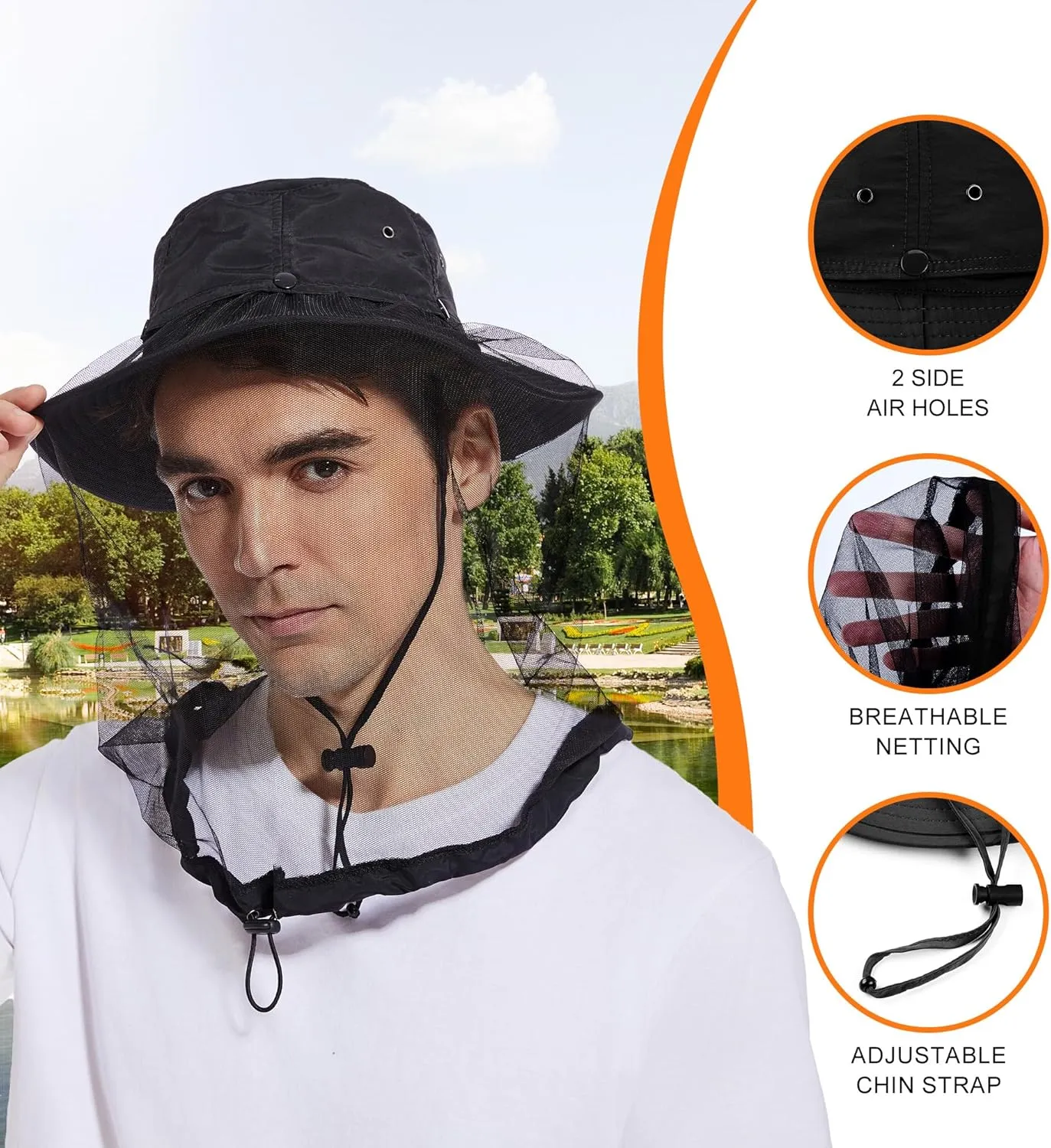 Mosquito Head Net Hat - Bug Cap UPF 50  Sun Protection with Hidden Netting for Beekeeping Hiking Men & Women