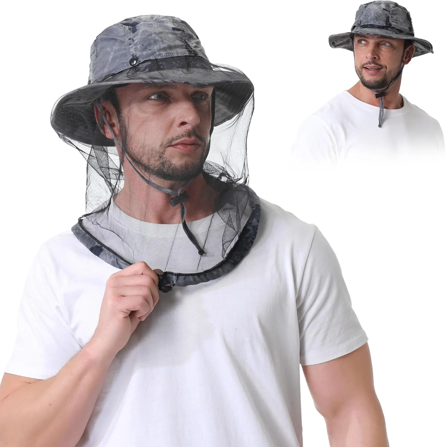 Mosquito Head Net Hat - Bug Cap UPF 50  Sun Protection with Hidden Netting for Beekeeping Hiking Men & Women