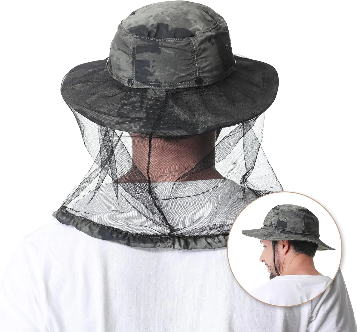 Mosquito Head Net Hat - Bug Cap UPF 50  Sun Protection with Hidden Netting for Beekeeping Hiking Men & Women