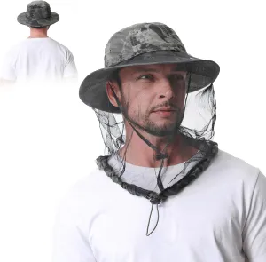 Mosquito Head Net Hat - Bug Cap UPF 50  Sun Protection with Hidden Netting for Beekeeping Hiking Men & Women