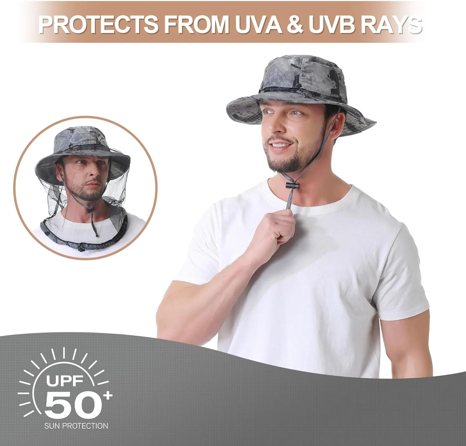 Mosquito Head Net Hat - Bug Cap UPF 50  Sun Protection with Hidden Netting for Beekeeping Hiking Men & Women