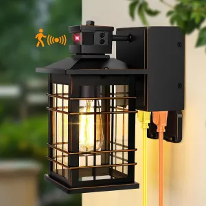 Motion Sensor Dusk Dawn Outdoor Wall Light Fixture with GFCI Outlets, Sensor Porch Light Outdoor Wall Mount Oil Rubbed Bronze, Waterproof Outside Light for House Front Doorway Patio, 3 Lighting Mode