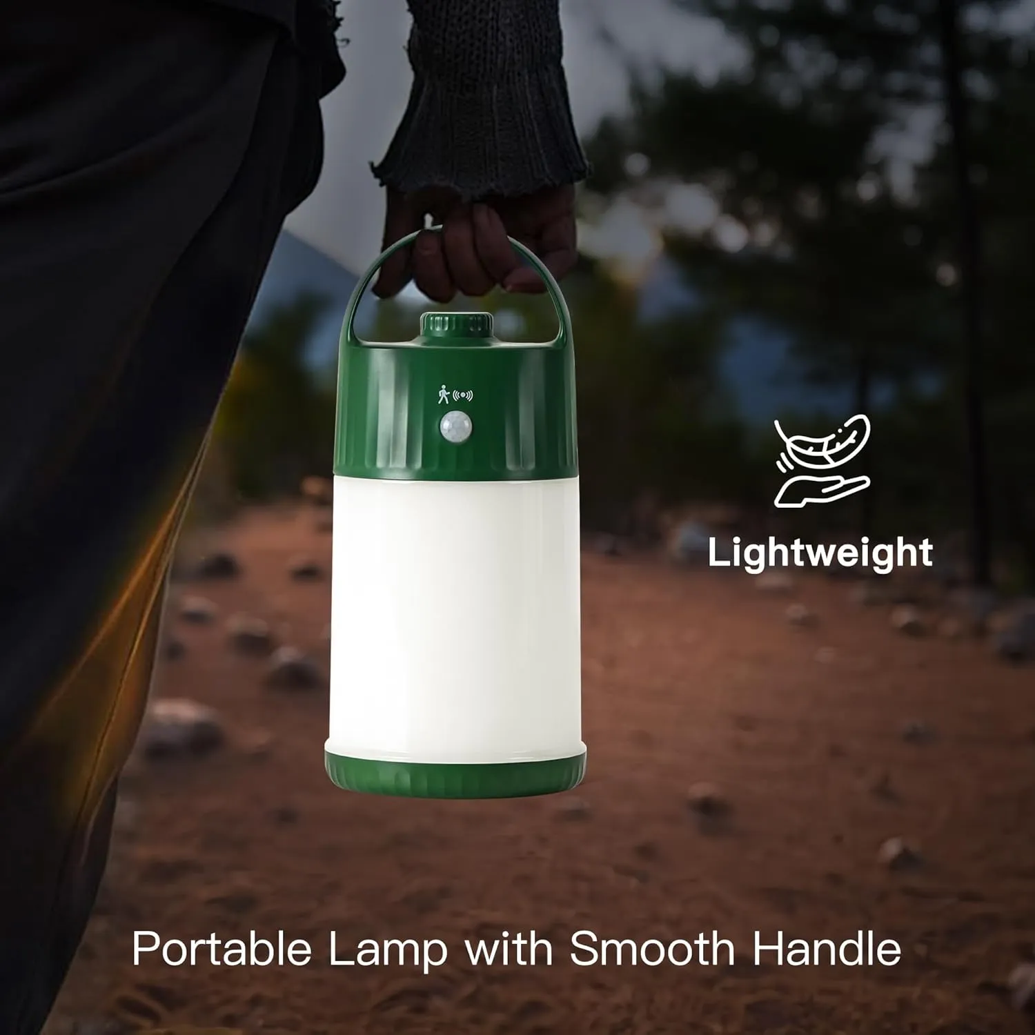 Motion Sensor LED Night Light - Cordless Battery Powered Table Lamp, Portable Lamps Lantern for Outdoor Camping Tents, 4 Brightness Level, Press Dimmable Safe Night Lights, 1 Pack (Green)