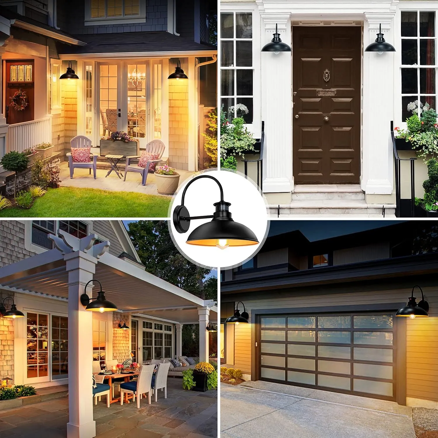 Motion Sensor Outdoor Lights, 3 Lighting Modes Farmhouse Barn Light, 2pack 12.9in Black Dusk to Dawn Gooseneck Porch Light Fixture Wall Mount, Waterproof Exterior Wall Lights for House Outside Garage