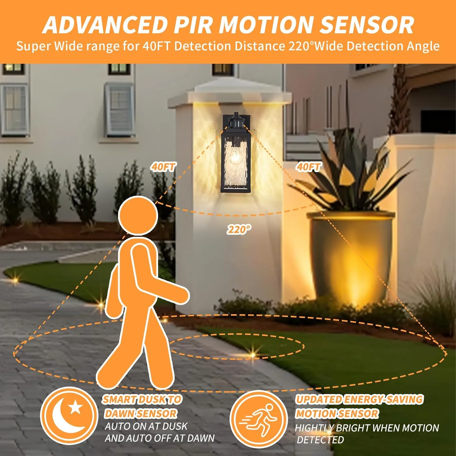 Motion Sensor Outdoor Wall Lights,Updated Dusk to Dawn Outdoor Lighting, Exterior Light Fixtures Wall Mount,Waterproof Porch Light Outside Lights for House