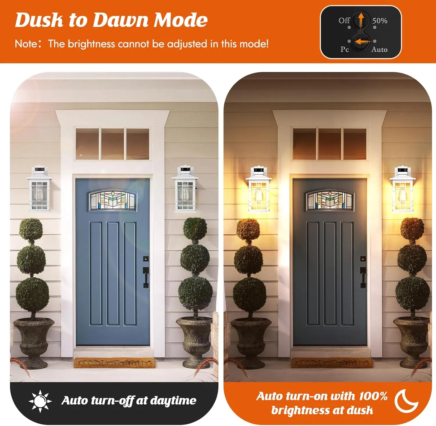 Motion Sensor Outside Wall Lantern Waterproof, White Dusk Dawn Outdoor Lighting Wall Mount with Tempered Glass, Modern Anti-Rust Motion Porch Light Fixture for Hallway Entryway Doorway