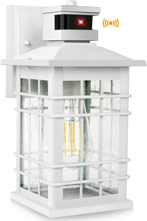 Motion Sensor Outside Wall Lantern Waterproof, White Dusk Dawn Outdoor Lighting Wall Mount with Tempered Glass, Modern Anti-Rust Motion Porch Light Fixture for Hallway Entryway Doorway