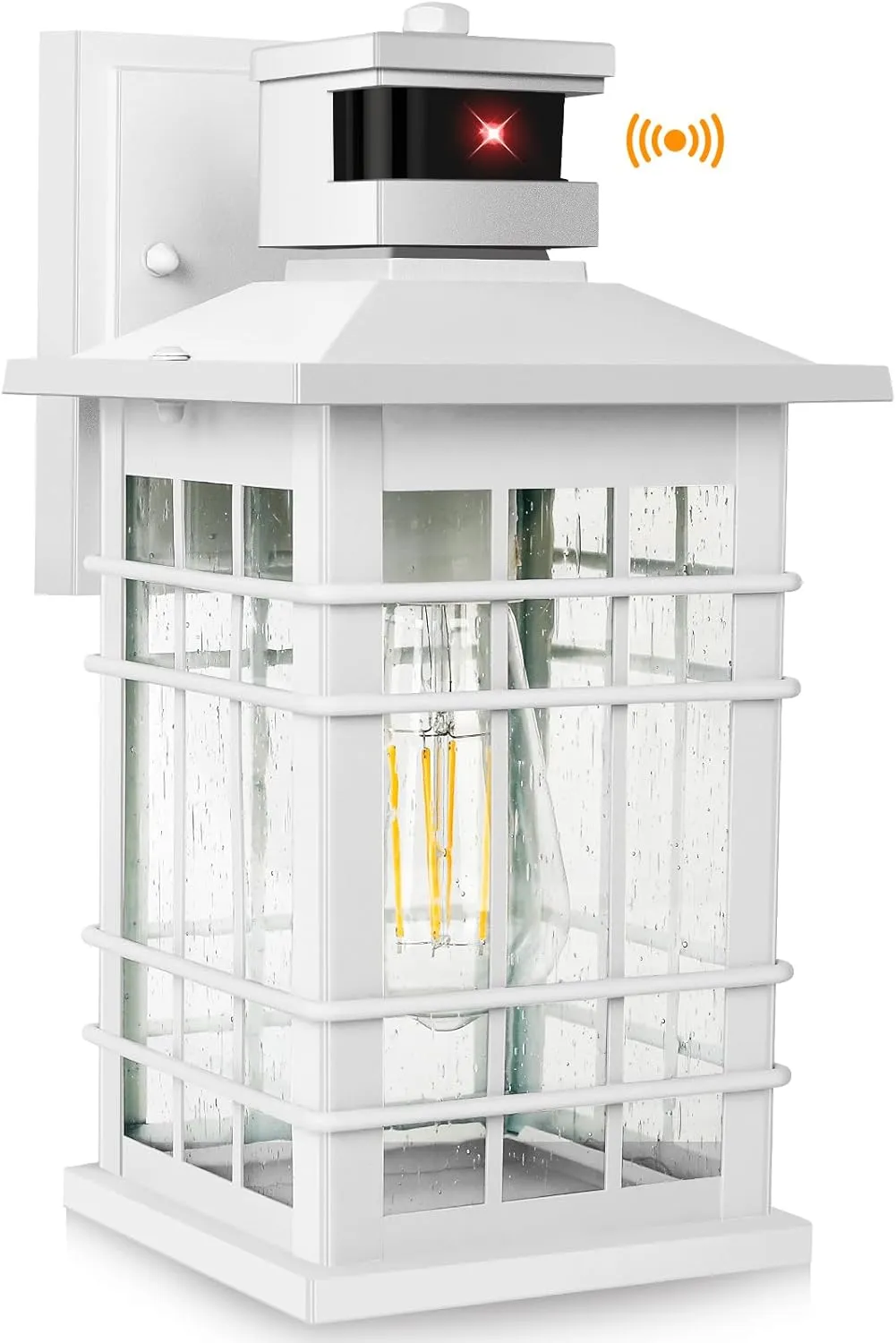 Motion Sensor Outside Wall Lantern Waterproof, White Dusk Dawn Outdoor Lighting Wall Mount with Tempered Glass, Modern Anti-Rust Motion Porch Light Fixture for Hallway Entryway Doorway