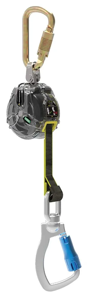 MSA 63011-00C V-TEC Mini Personal Fall Limiter - 6' (1.8m), Single-Leg, Aluminum Swivel Carabiner Anchorage Connection, Steel Carabiner Harness Connection, Retractable Web Lanyard