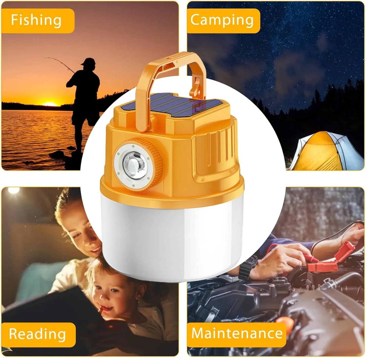 Multi-Functional Camping Lantern Outdoor with Power Bank Function Lamp Battery Indicator Compact 4 Adjustable Brightness Levels Rechargeable Yellow C