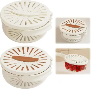 Multifunctional Fruit and Vegetable Washing Bowl, 2 In 1 Sealing Drainer Drain Basket, Fruit Drainer Container with Foldable Handle, Kitchen Sink Drain Basket for Vegetable Washing (White Brown)