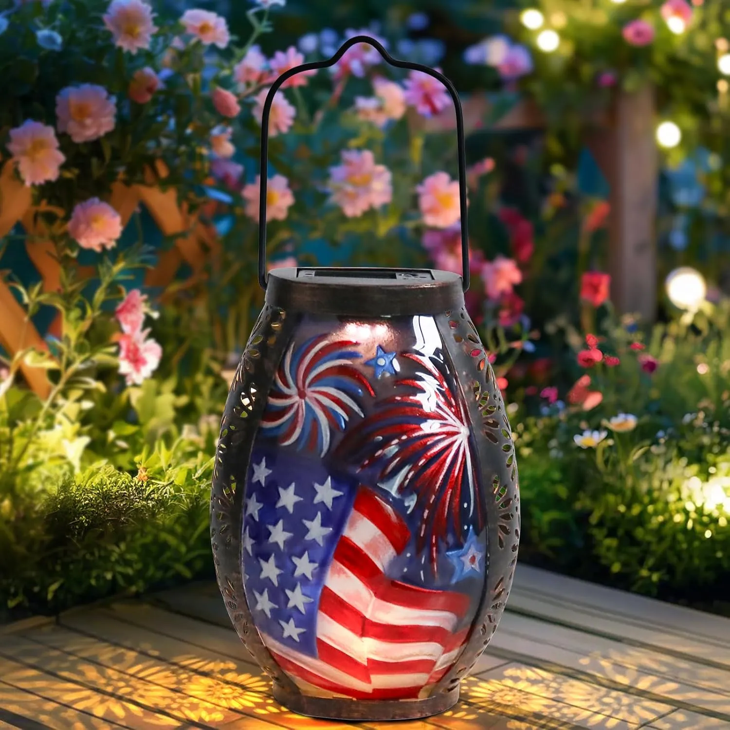 MUMTOP Solar Lantern Outdoor Waterproof, American Flag Solar Lanterns Lights Hanging Yard Decoration for Outdoor Patio Table Garden Outside Yard Backyard Decor