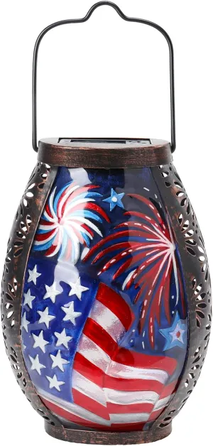 MUMTOP Solar Lantern Outdoor Waterproof, American Flag Solar Lanterns Lights Hanging Yard Decoration for Outdoor Patio Table Garden Outside Yard Backyard Decor