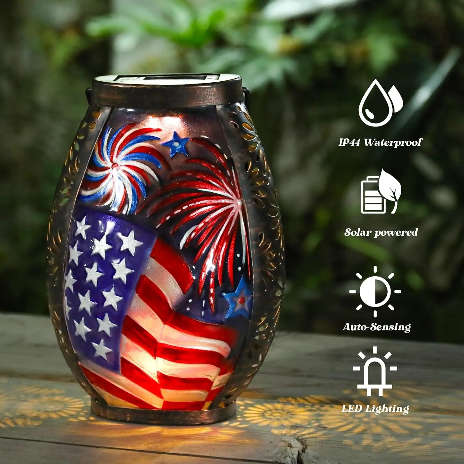 MUMTOP Solar Lantern Outdoor Waterproof, American Flag Solar Lanterns Lights Hanging Yard Decoration for Outdoor Patio Table Garden Outside Yard Backyard Decor