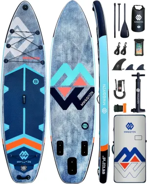 MW&QIYZN Inflatable Paddle Board for Adults, Inflatable Stand Up Paddle Boards with Premium SUP Board Accessories & Carry Bag, Wide Stance, Non-Slip Deck, Leash, Paddle