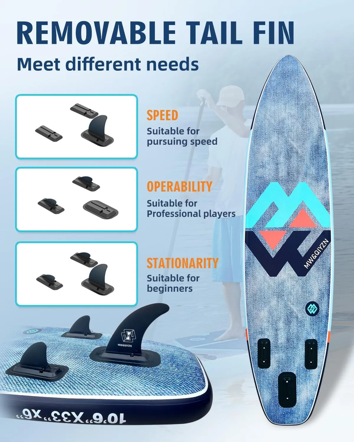 MW&QIYZN Inflatable Paddle Board for Adults, Inflatable Stand Up Paddle Boards with Premium SUP Board Accessories & Carry Bag, Wide Stance, Non-Slip Deck, Leash, Paddle