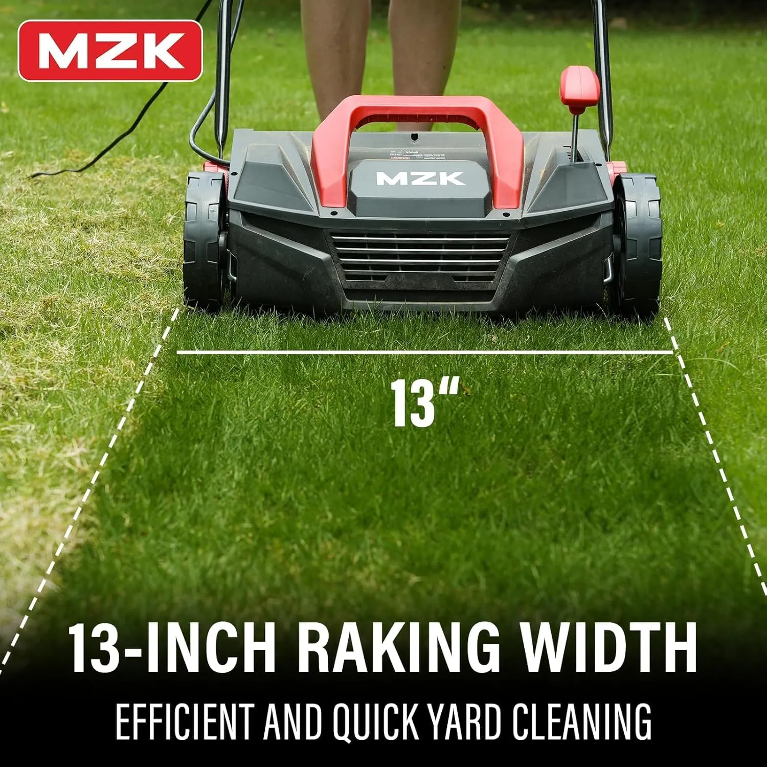 MZK 13-inch 13-Amp 2-in-1 Electric Dethatcher and Scarifier w/Removeable 4-Position Height Adjustment,Lawn dethatcher w/8-Gallon Thatch Collection Bag,Keep Lawn Health